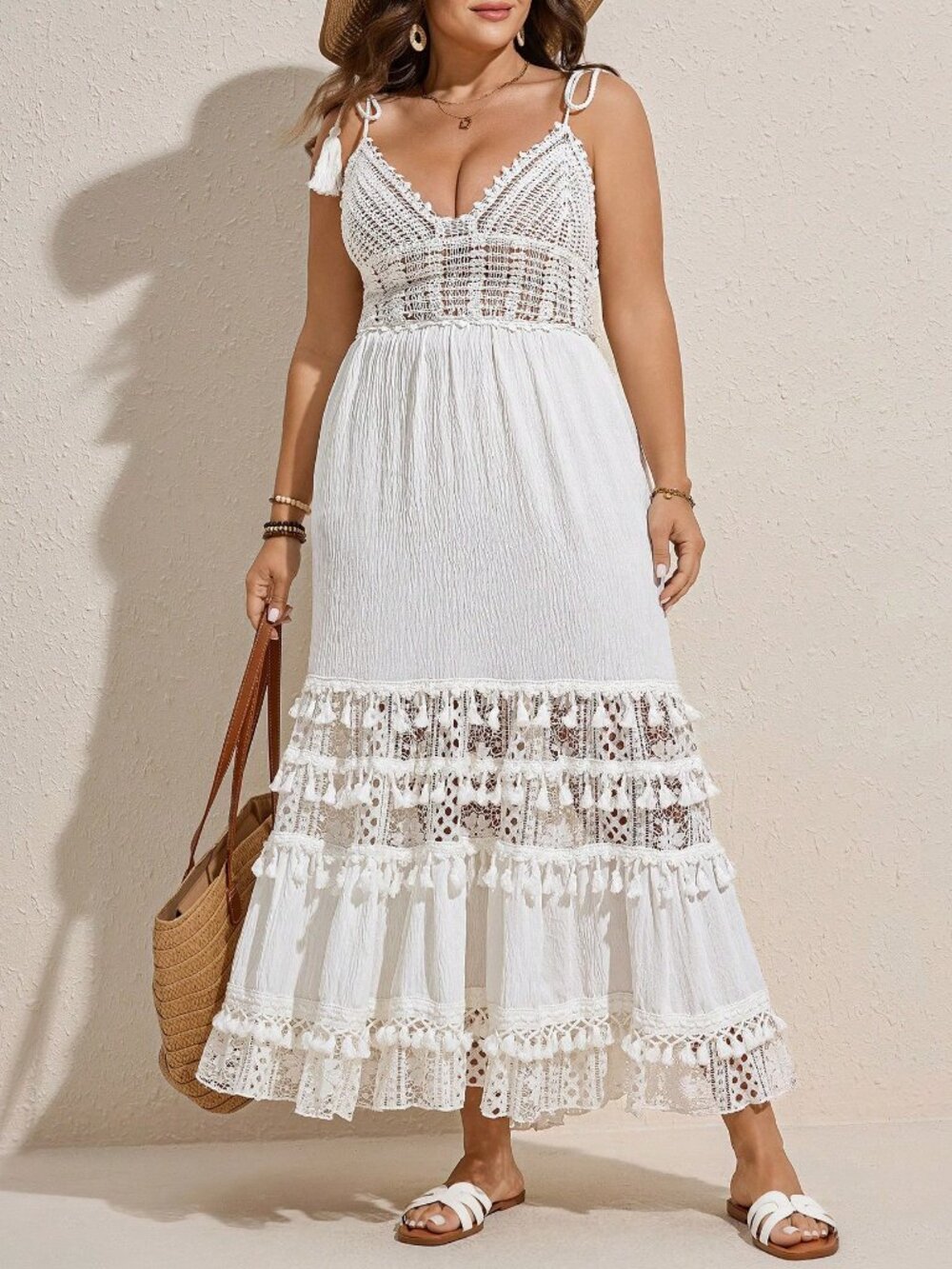 White Sexy boho Women's Plus Size Boho Beach Dresses